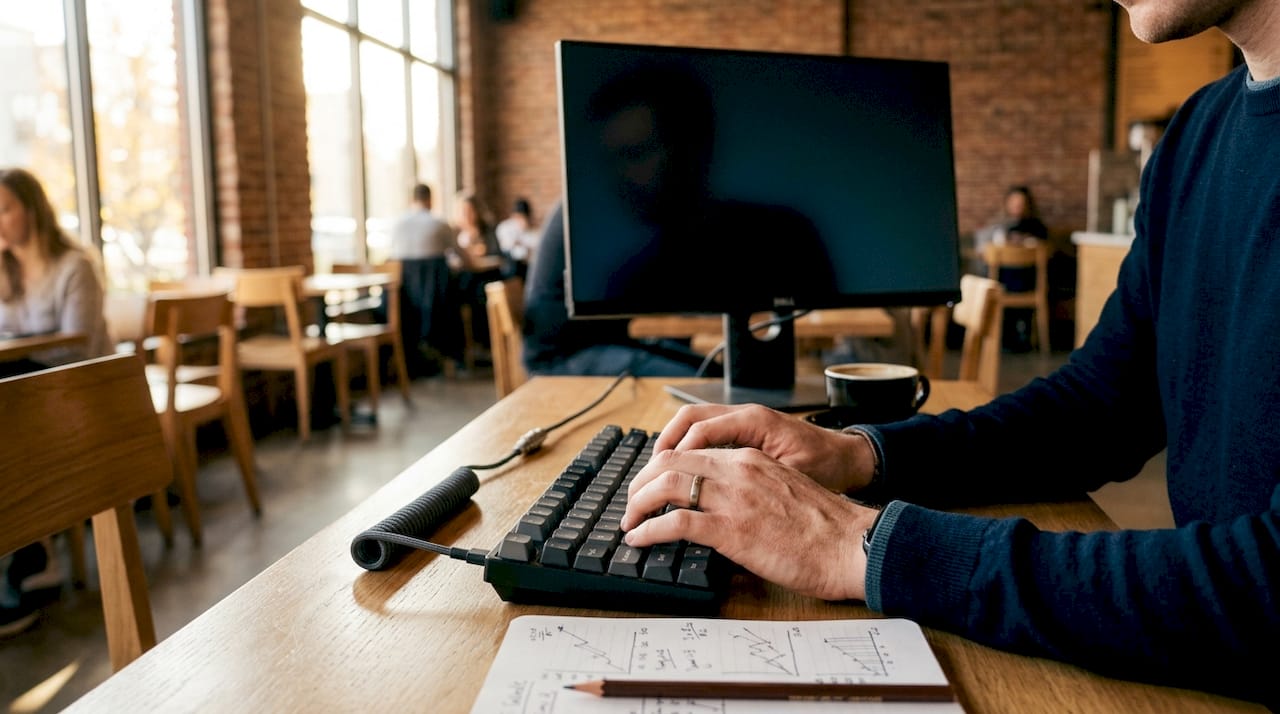 Manos trabajando sobre el teclado mientras se realiza un análisis forense de blockchain
