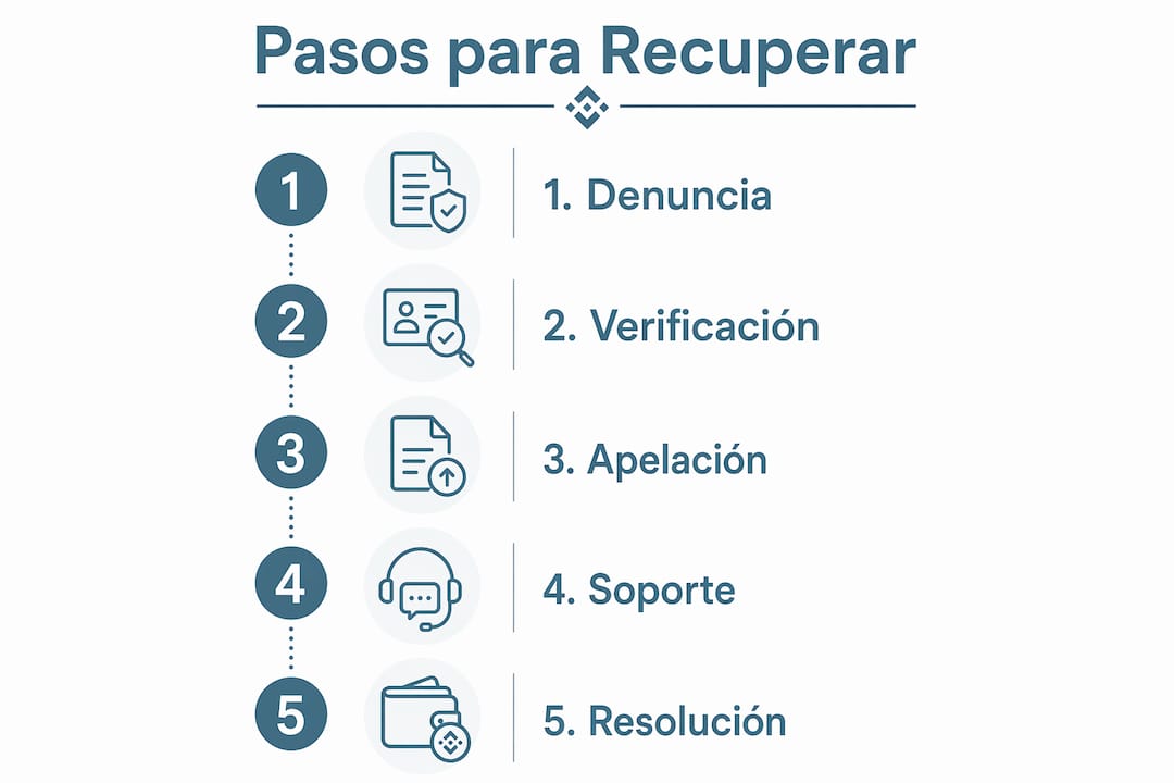 Guía visual con los pasos para recuperar tu dinero en Binance