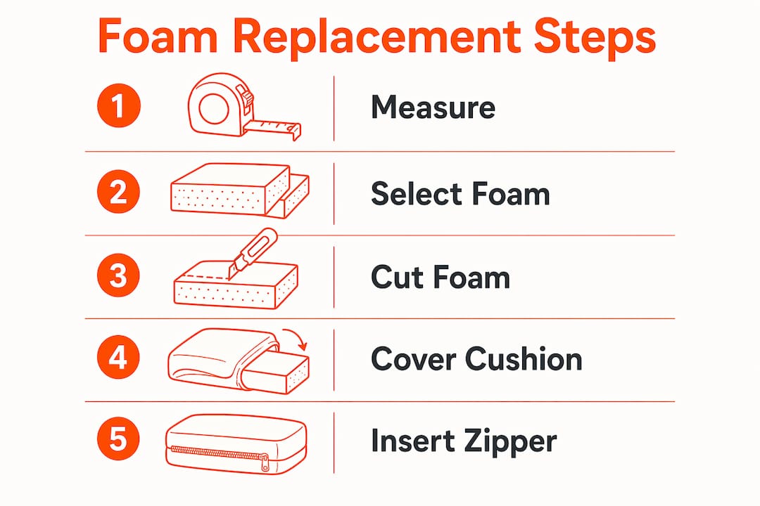 Infographic showing foam replacement steps for sofa cushions