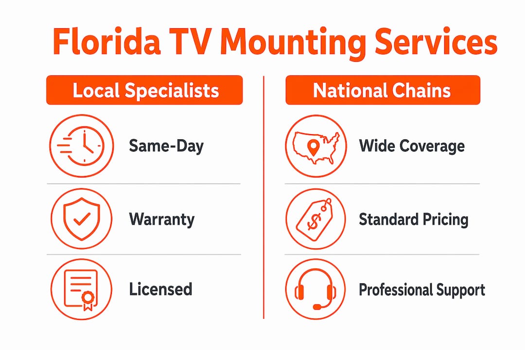 Infographic comparing local specialists and national chains for TV mounting