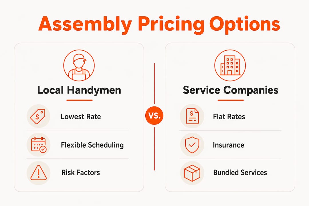 Infographic comparing local handymen and service company prices for assembly