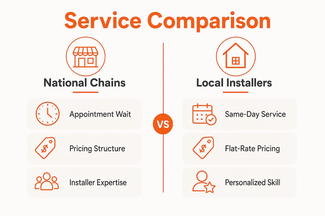 Infographic comparing national chains and local TV installers