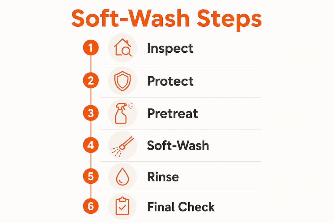 Infographic showing soft-wash lanai cleaning steps