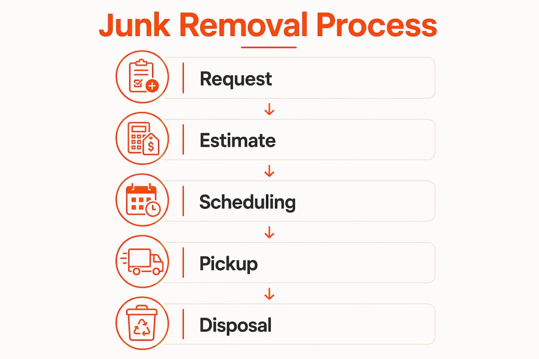 Infographic illustrating five-step junk removal process