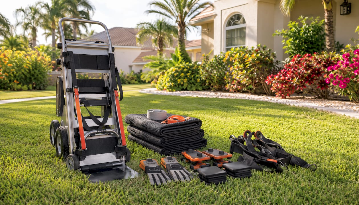 Piano moving equipment arranged outdoors