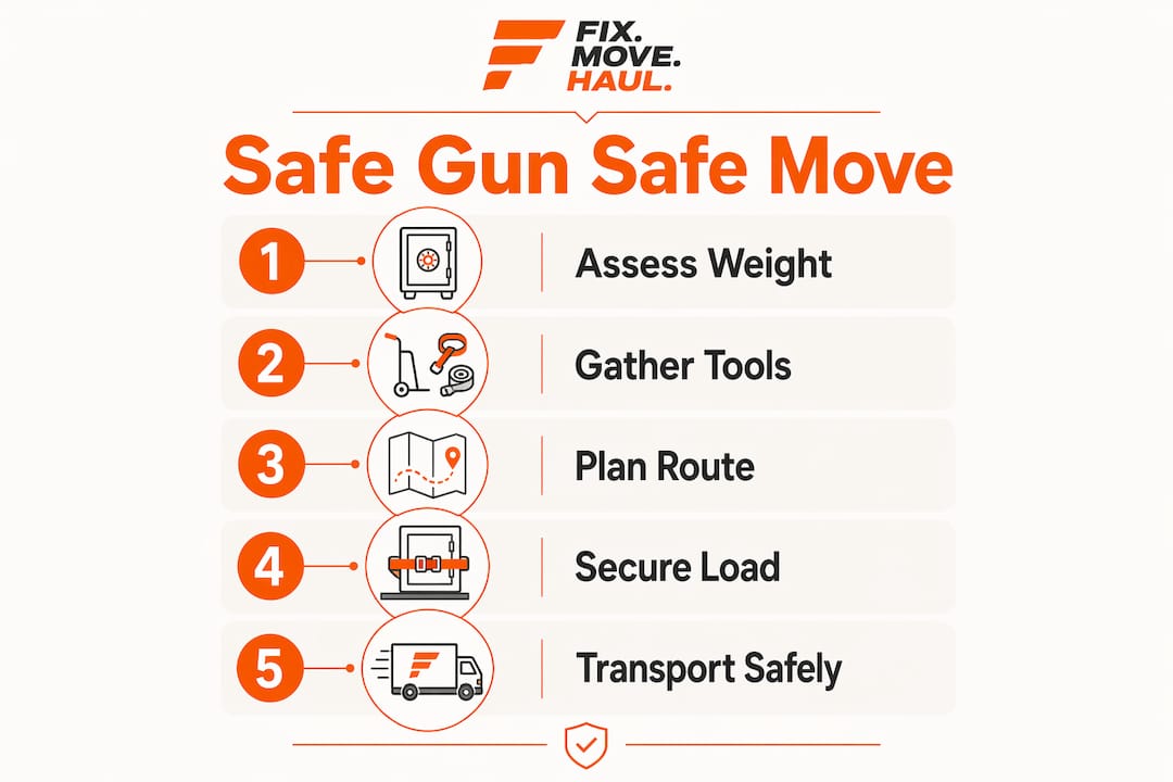 Infographic illustrating five steps to move a gun safe safely