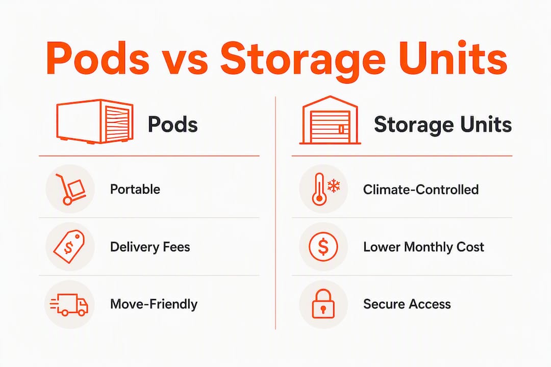 Infographic comparing pods and storage units side-by-side