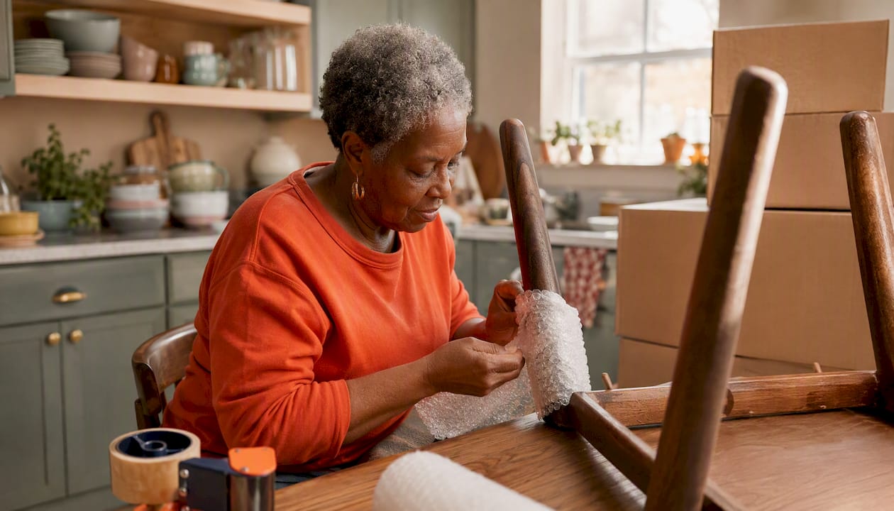 Hands preparing furniture for bulky item disposal