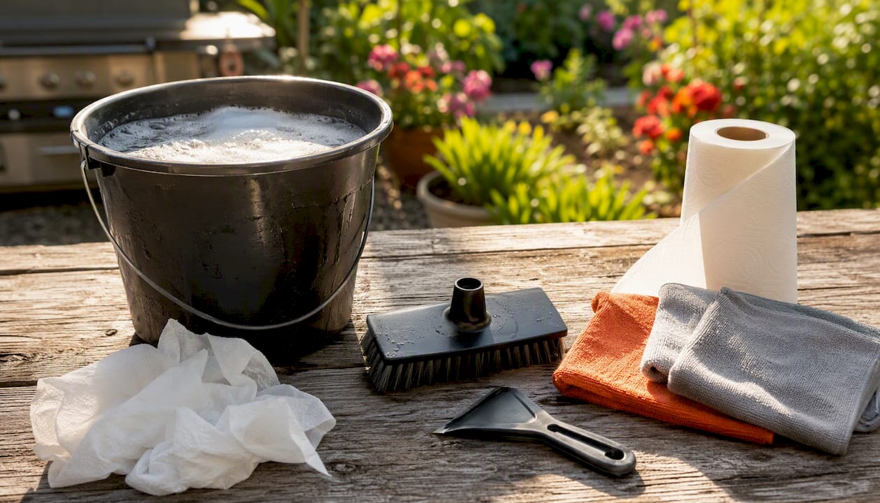 Cleaning tools and supplies for outdoor kitchen