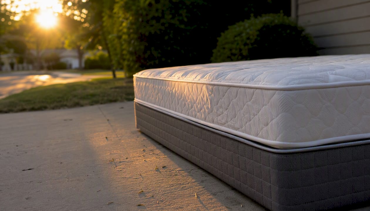 Mattress staged at curbside for pickup