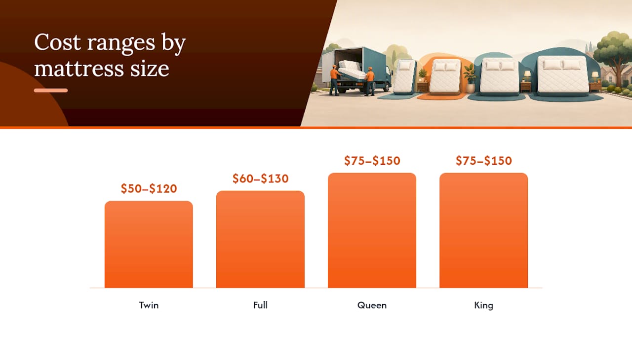 Chart of mattress removal cost by size and service type