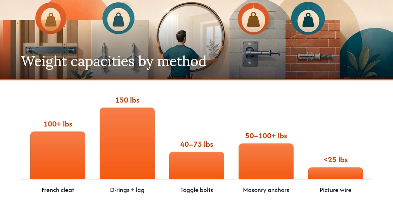 Comparison of mirror hanging methods by use and capacity