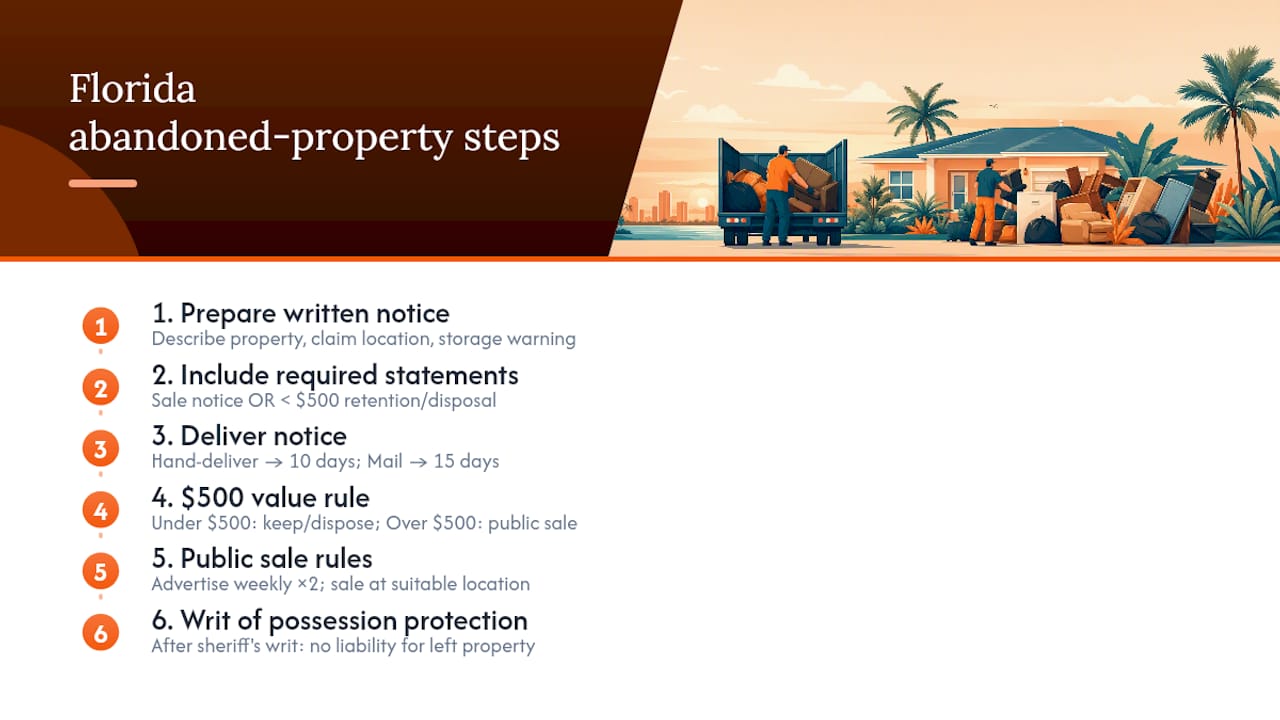 Diagram of Florida abandoned property notice rules and timelines