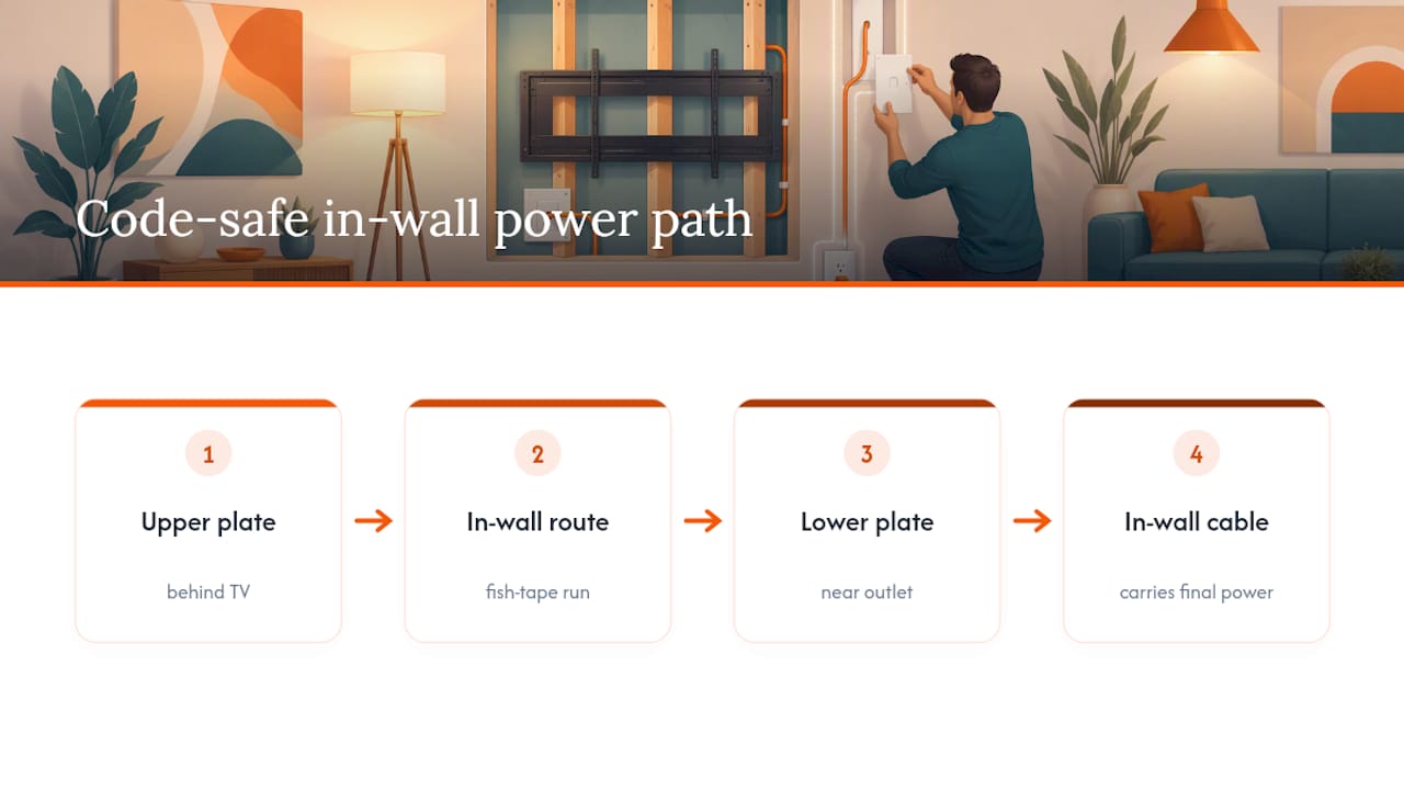 Code-safe in-wall TV cable routing diagram