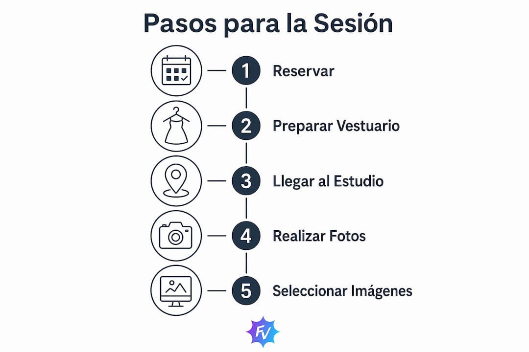 Guía visual con los pasos para una sesión de fotos de embarazo en estudio
