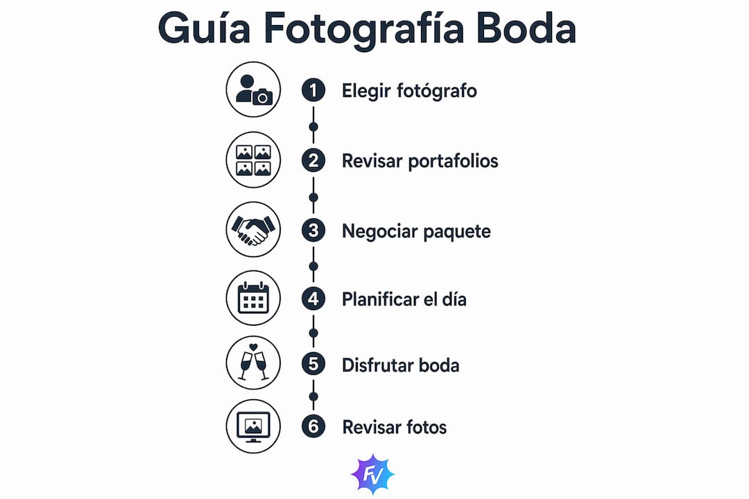 Infografía con los pasos esenciales para lograr fotografías de boda increíbles