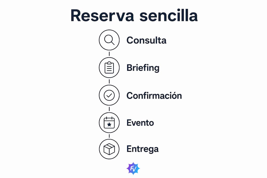 Infografía con los pasos para reservar tu sesión de fotografía de eventos en Almería