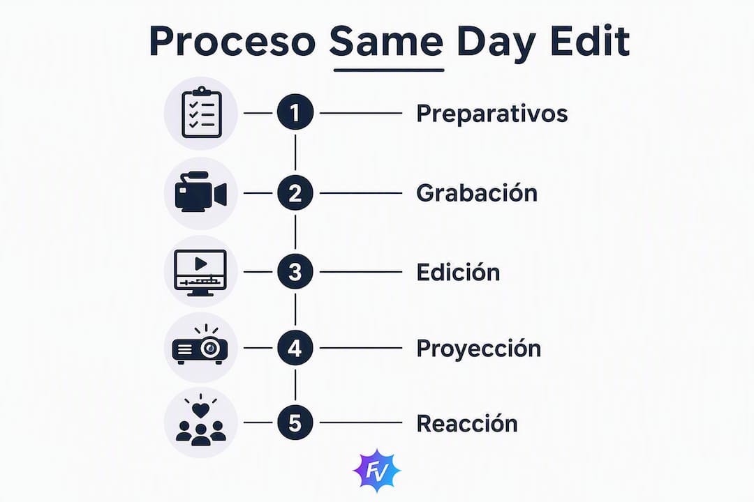 Infografía sobre cómo se realiza un same day edit en una boda paso a paso