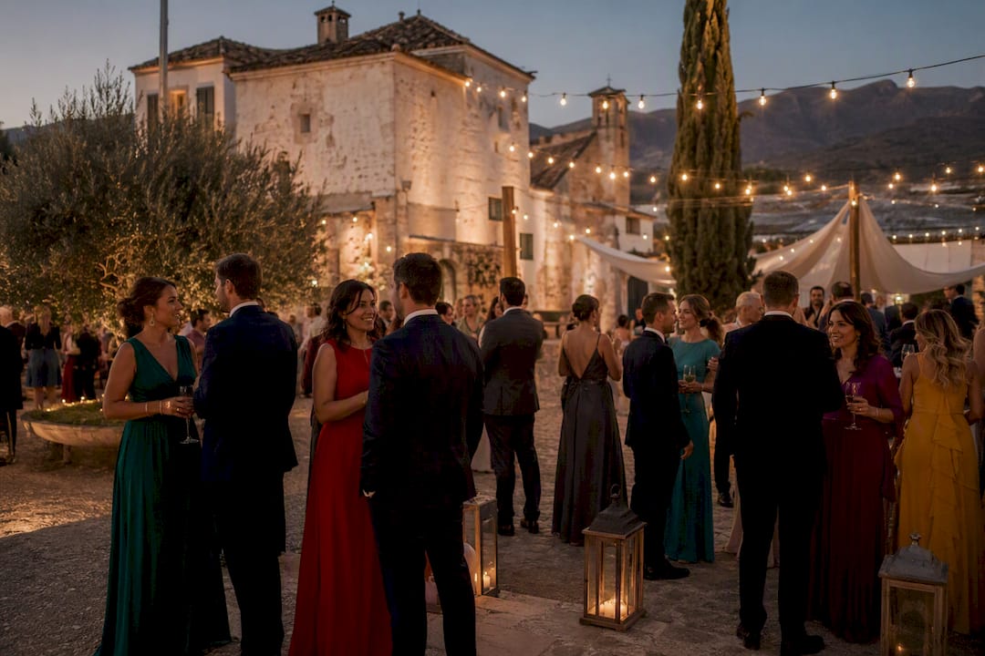 Vestimenta elegante para la noche de bodas con un toque mediterráneo