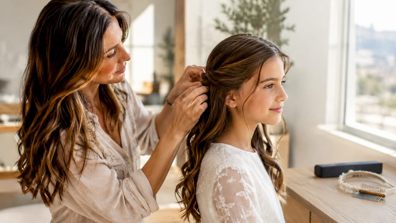 Madre peinando a su hija