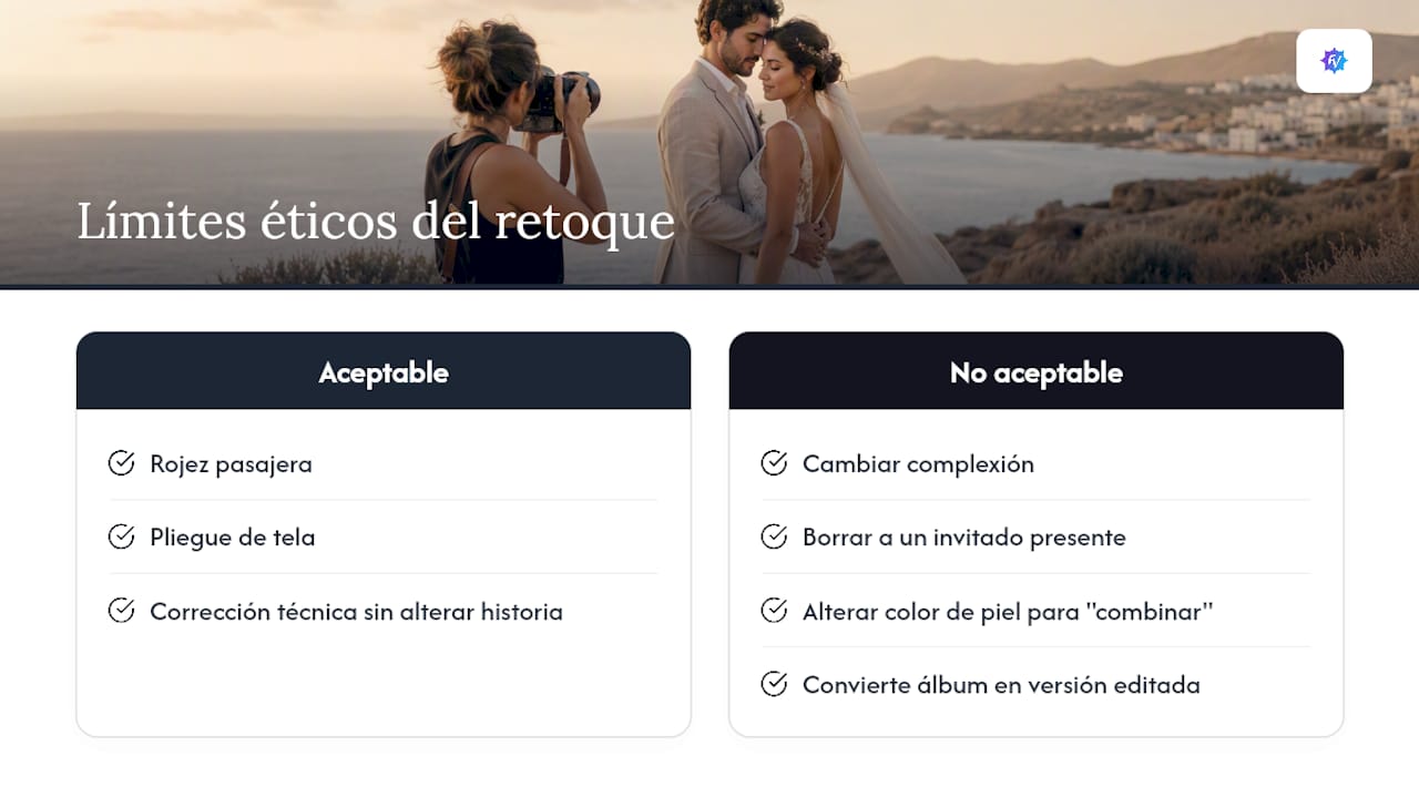 Los límites éticos del retoque en un reportaje de boda — overview diagram