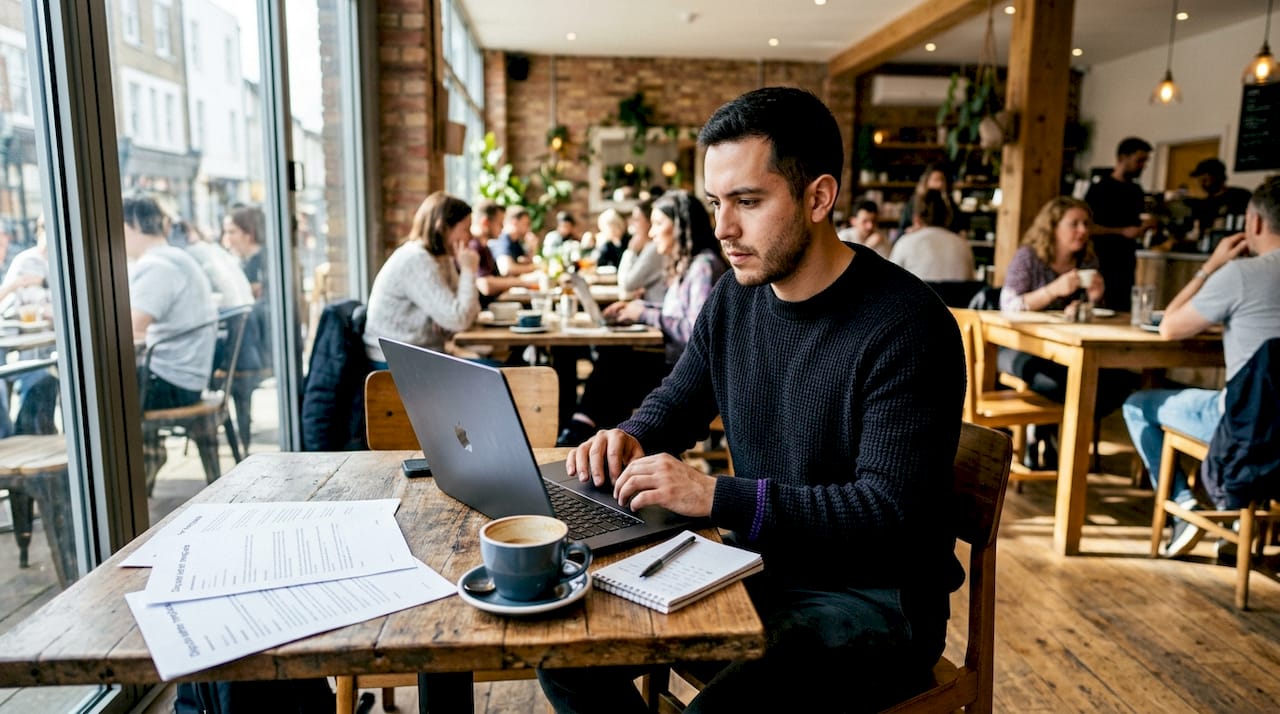 Hands typing dispute letters at home office desk