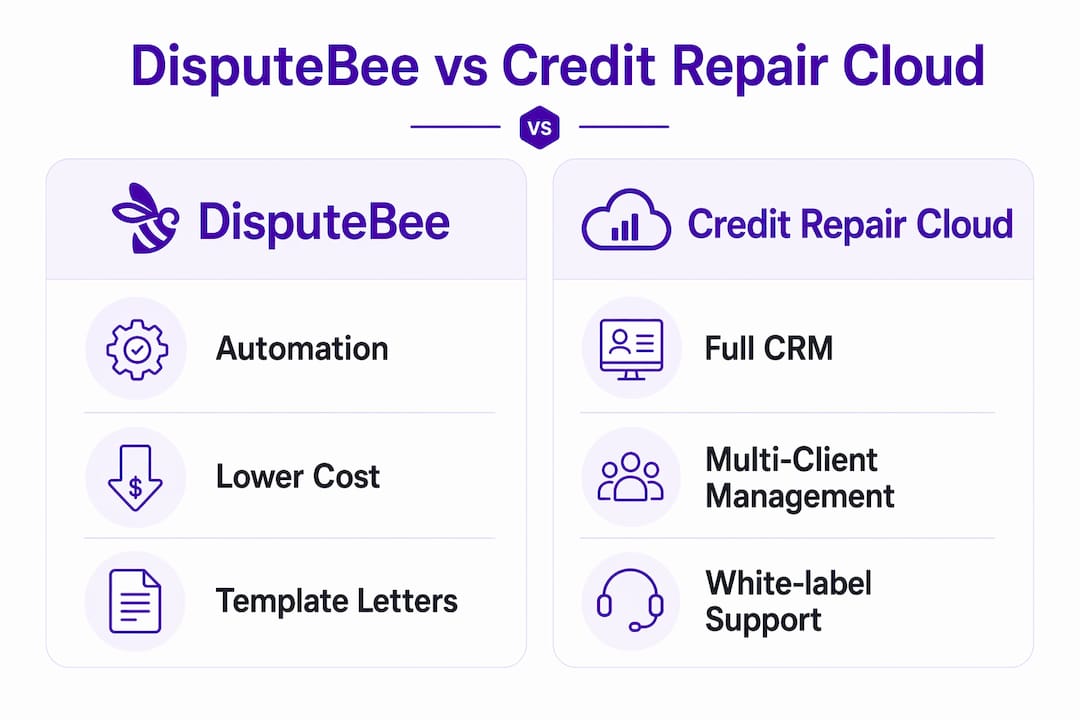 Infographic comparing DisputeBee and Credit Repair Cloud features