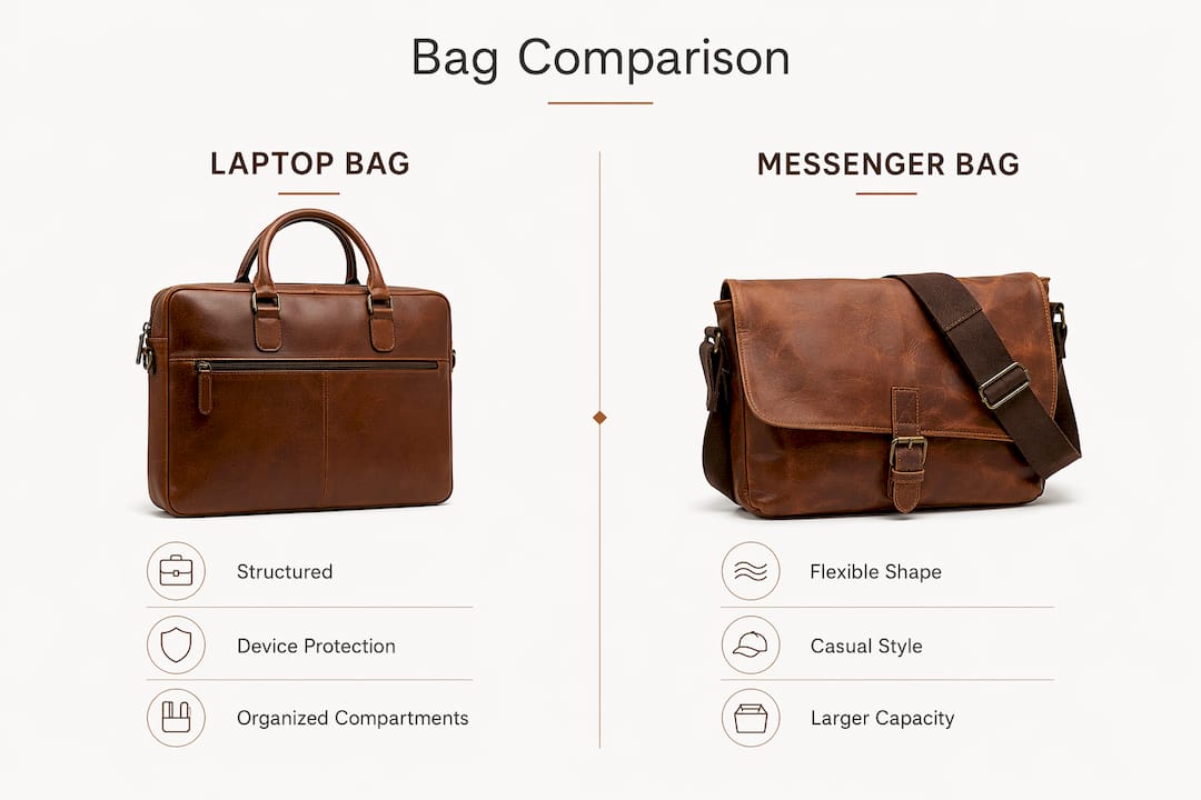 Infographic comparing laptop bag vs messenger bag