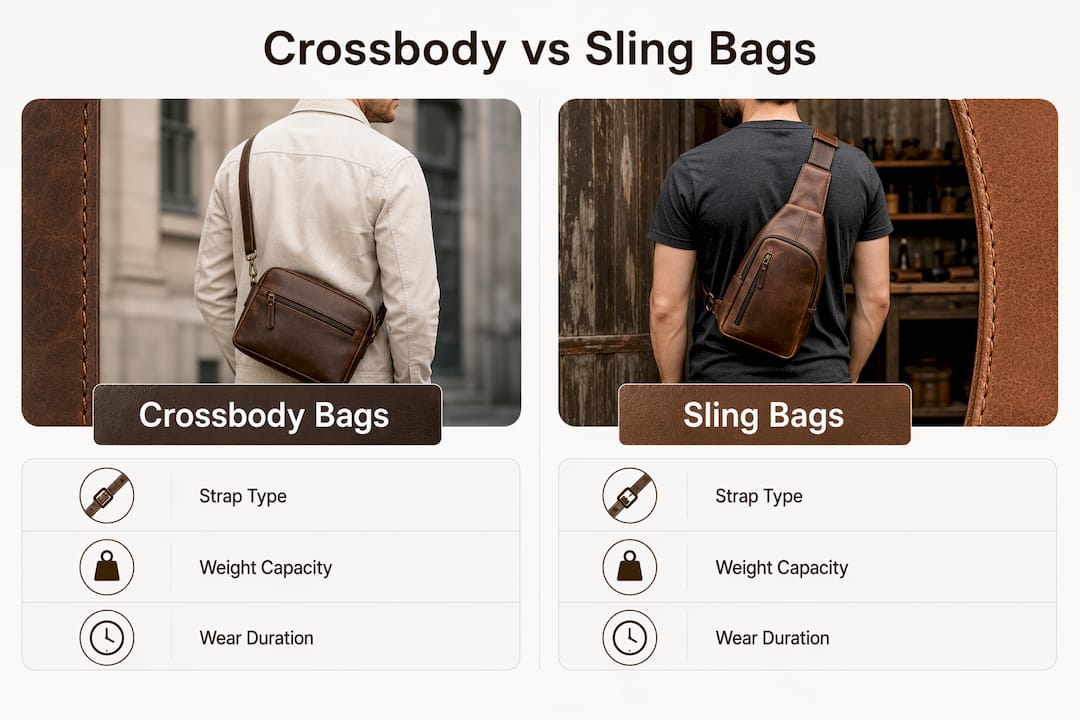 Infographic comparing crossbody and sling bags
