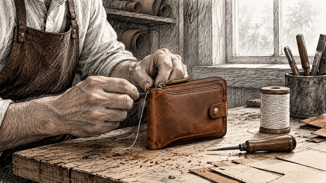 Craftsman stitching black zip-around wallet