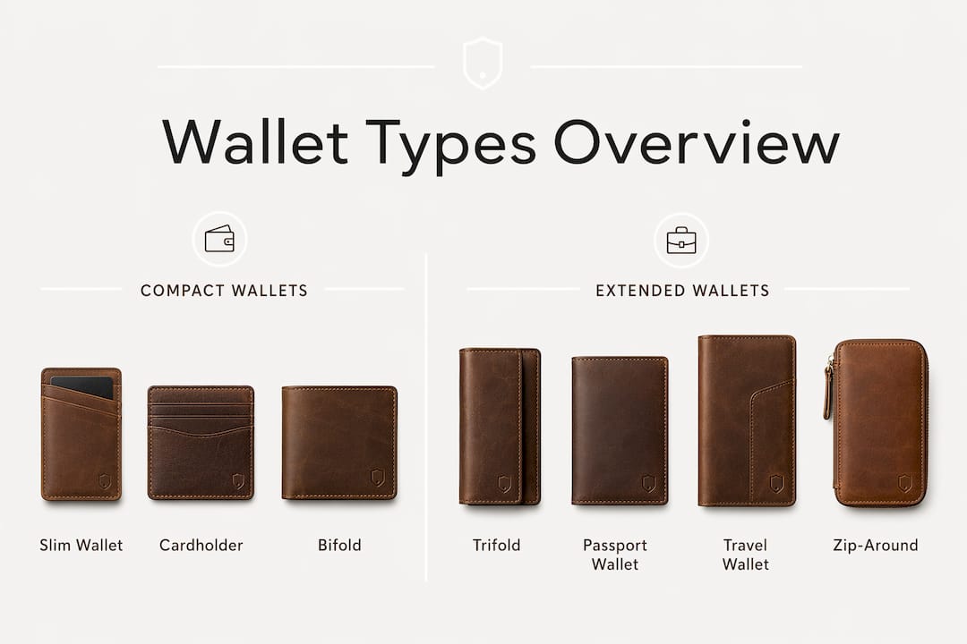 Infographic comparing compact and extended leather wallet types