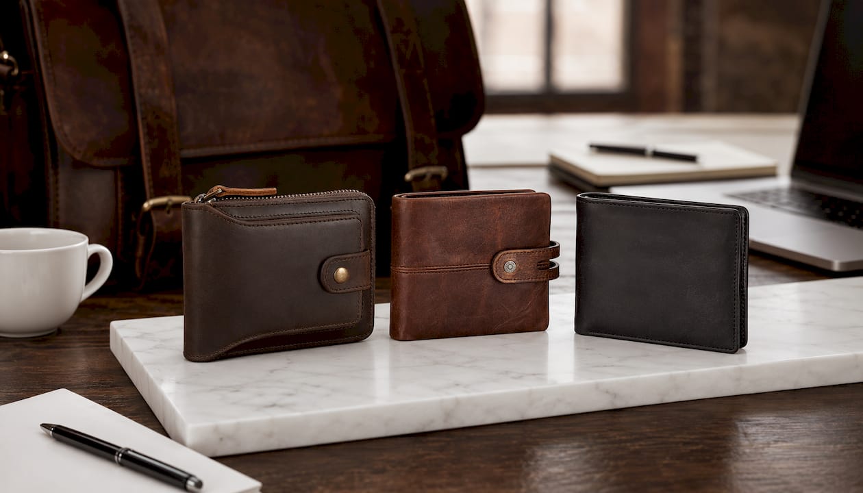 Vintage Leather Bifold Wallet with Zipper and RFID Protection