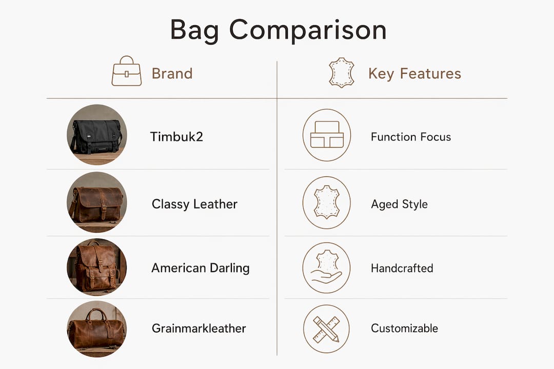 Infographic comparing top leather messenger bag brands