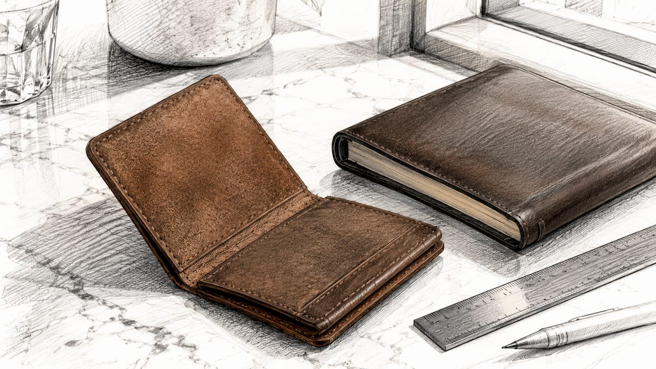 Close-up of black suede leather wallet texture