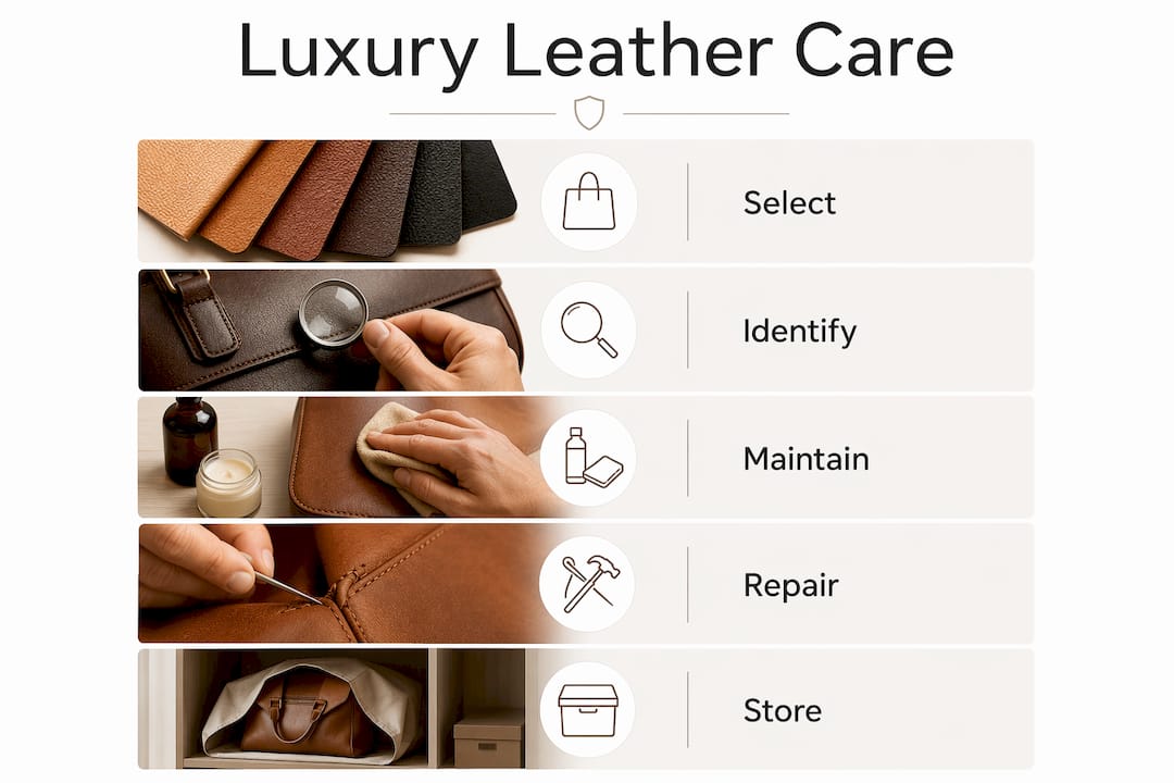 Infographic showing luxury leather care steps