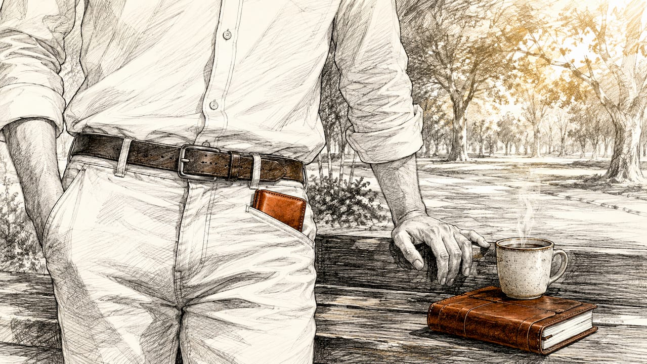 Man’s torso with leather cardholder in front pocket