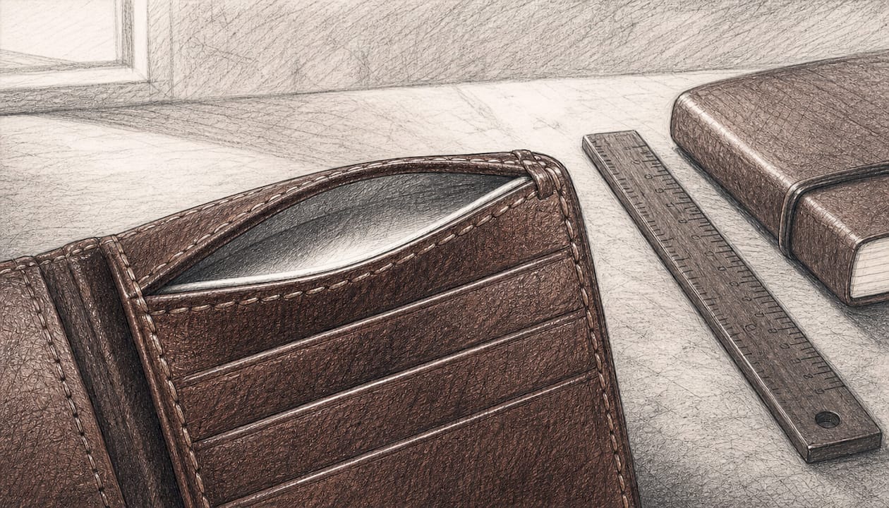 Close-up of leather wallet card slot with RFID lining