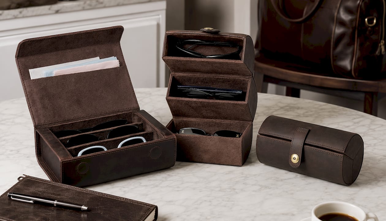3-Slot Full Grain Leather Eyewear Organiser