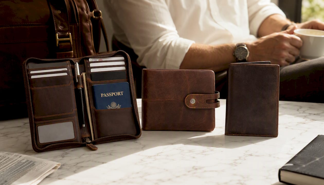 Vintage Leather Bifold Wallet with RFID and Coin Pocket