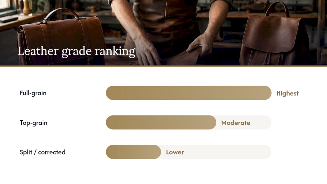 Comparison chart of leather grades durability and finish