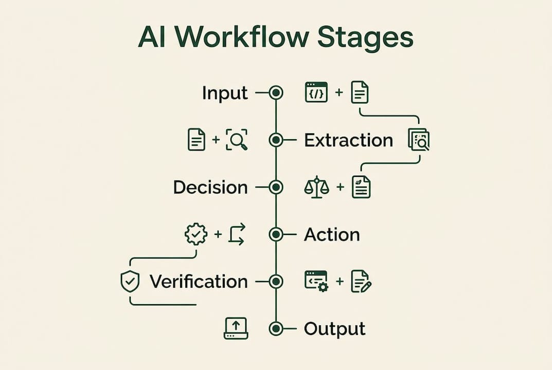 Infographic illustrating AI workflow automation stages