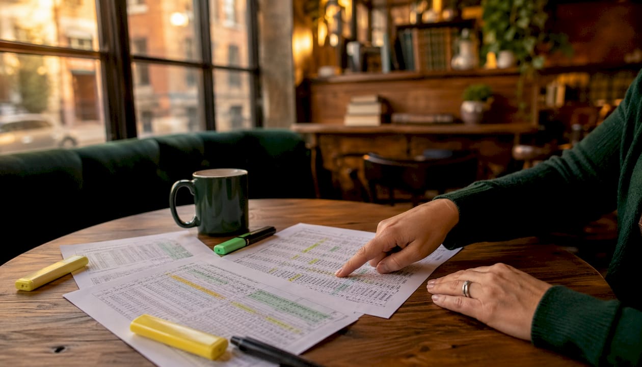 Overhead view of comparative marketing tool documents