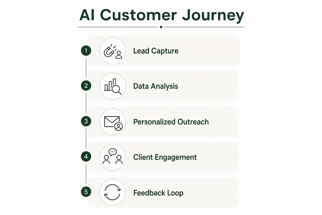 Infographic showing AI customer journey steps for solo pros