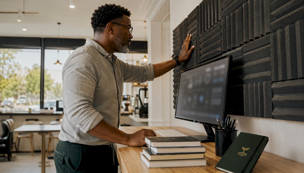 Accountant setting up AI technical equipment