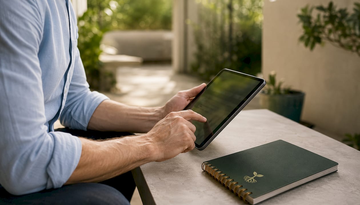 Chiropractor adjusting newsletter automation on tablet