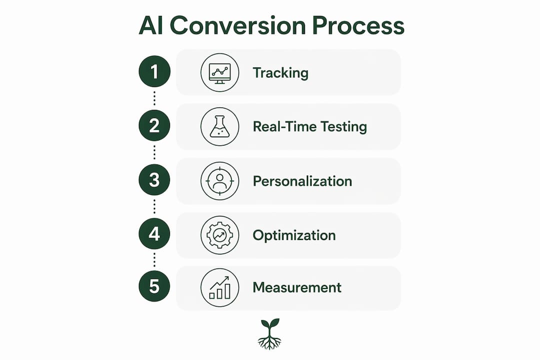 Infographic showing AI conversion optimization process steps