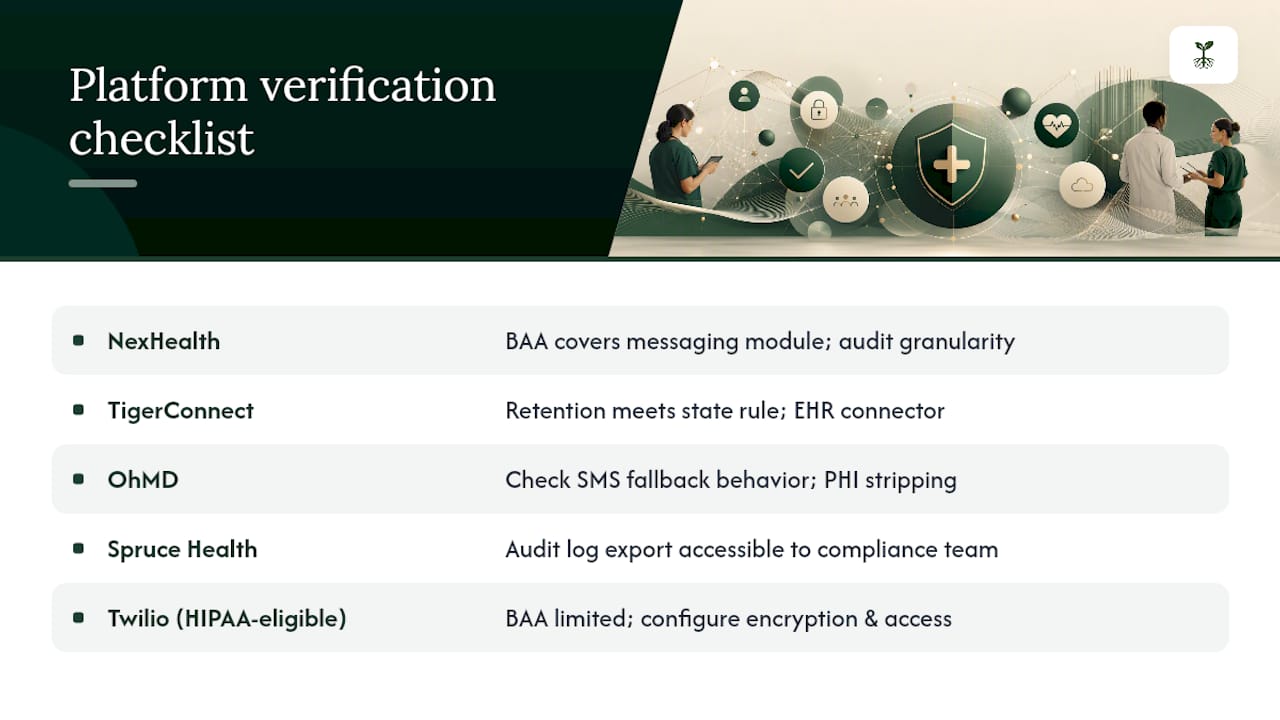 Examples of HIPAA-capable messaging platforms and what to verify — overview diagram