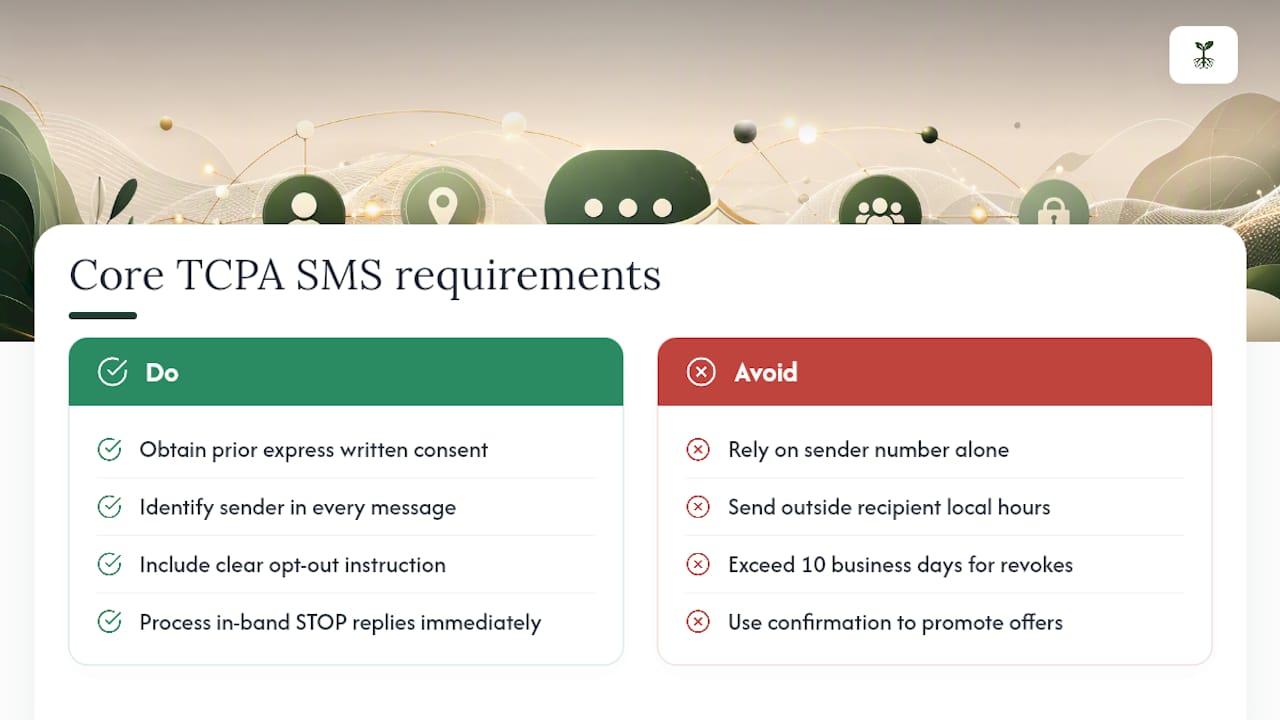 Checklist of core TCPA SMS marketing requirements