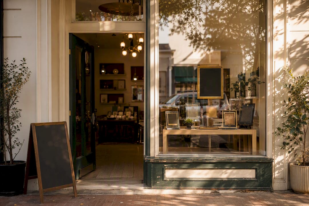 Local storefront with trust and testimonial elements