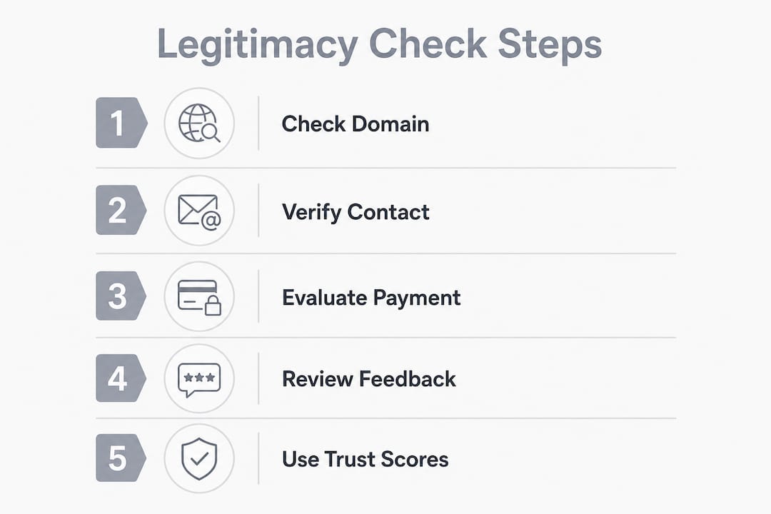 Infographic outlining steps to verify online store legitimacy